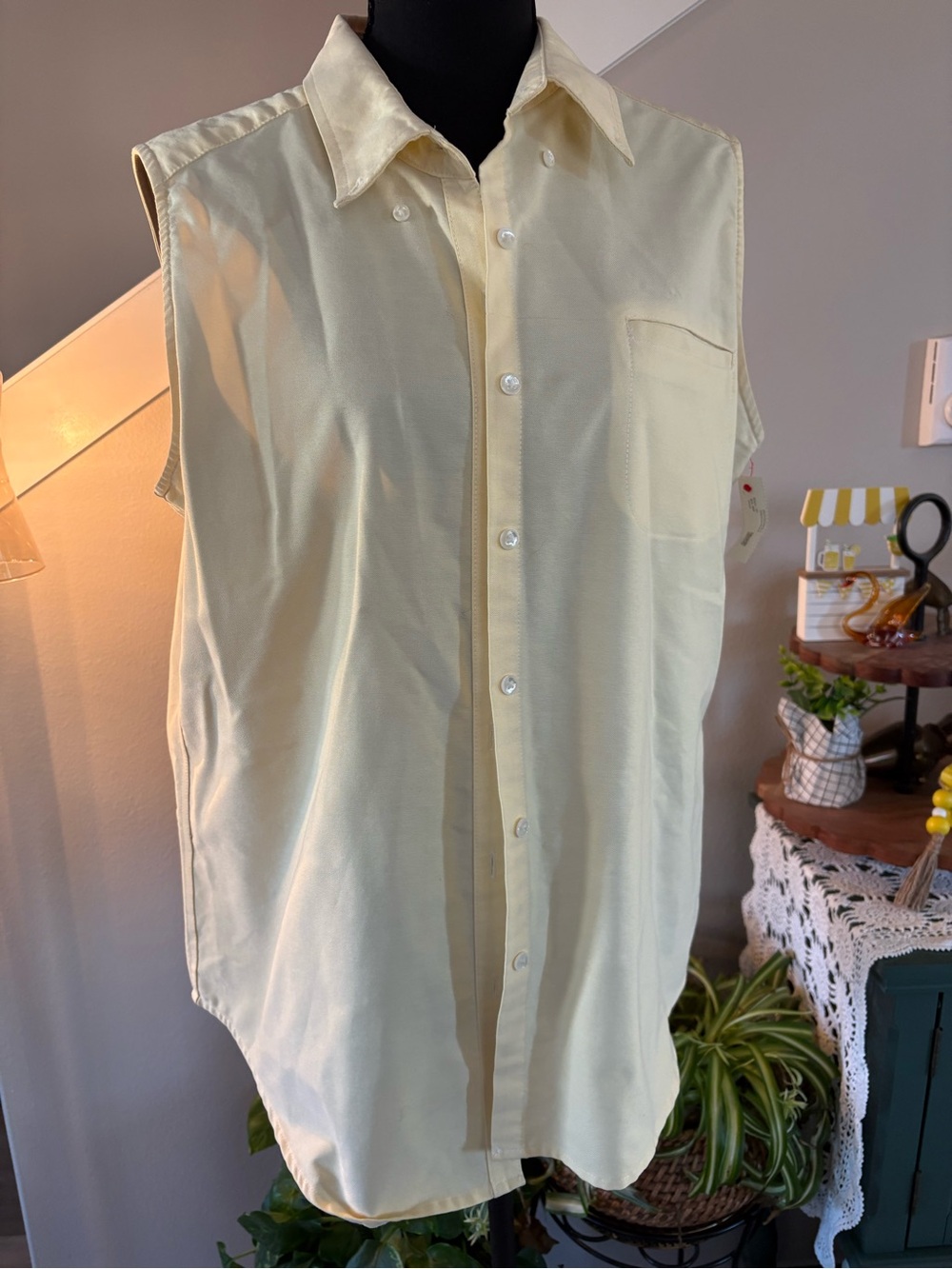 Cabin Creek Pale Yellow Sleeveless Button-Down Shirt